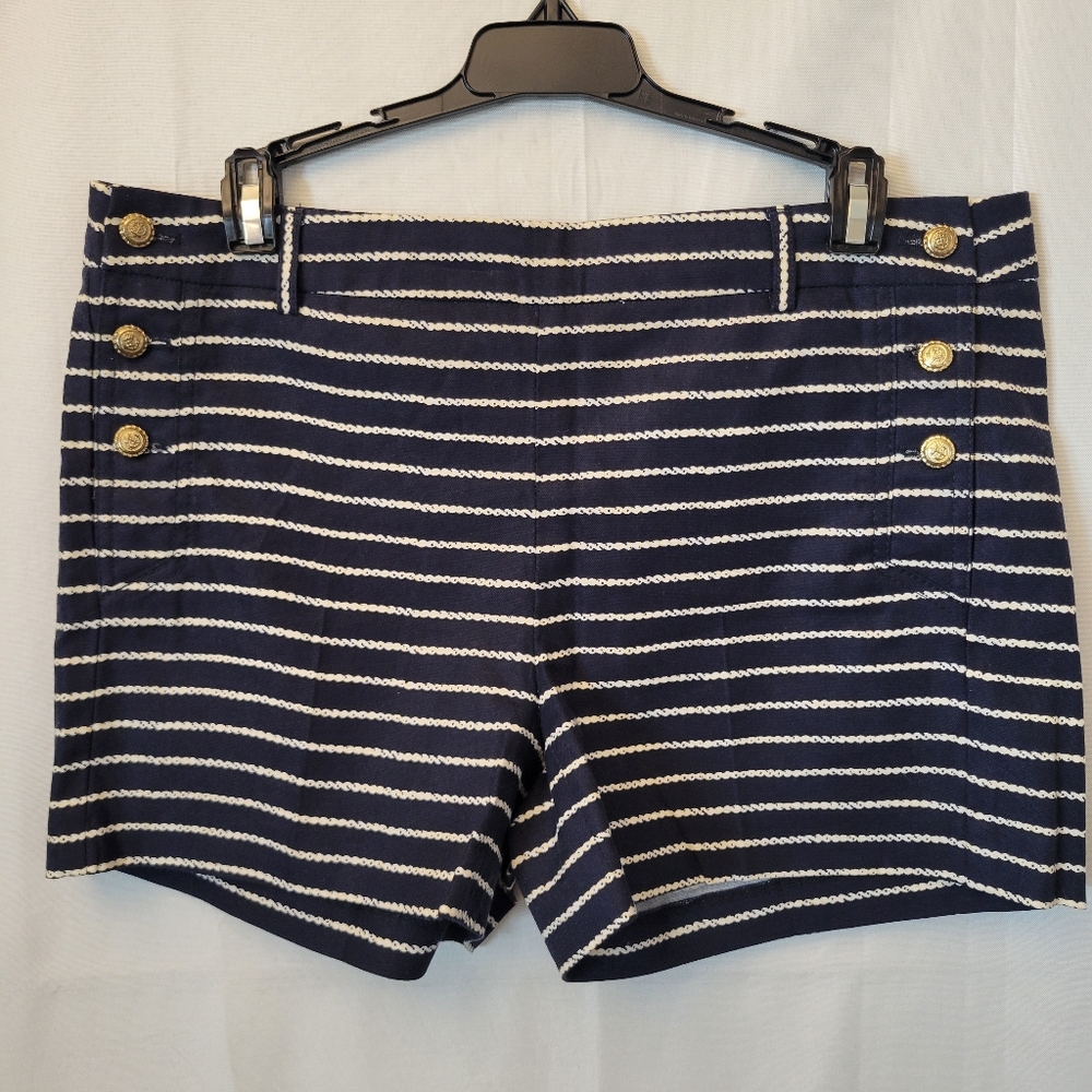 Cynthia Rowley Striped Navy Nautical Gold Button Accent Cotton Shorts